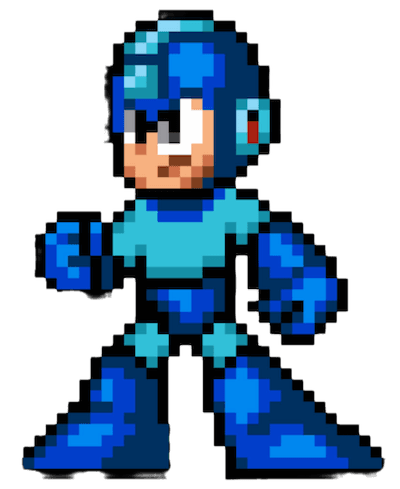 Sprite of megaman, a humanoid robot in blue armor