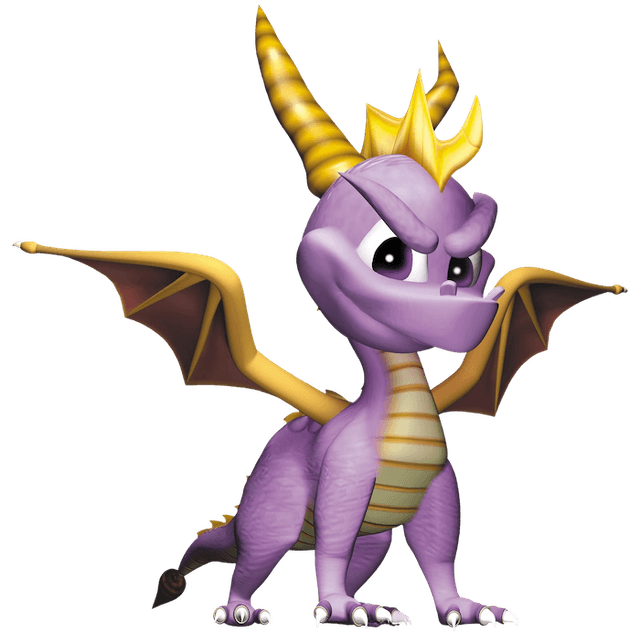 Spyro the dragon, a purple dragon with yellow wings and a confident expression