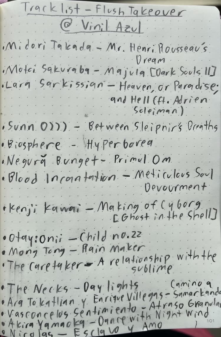 Artwork showing a handwritten tracklist in a notebook. Im too tired to write an alt but please message me and ill transcribe the tracklist for you.